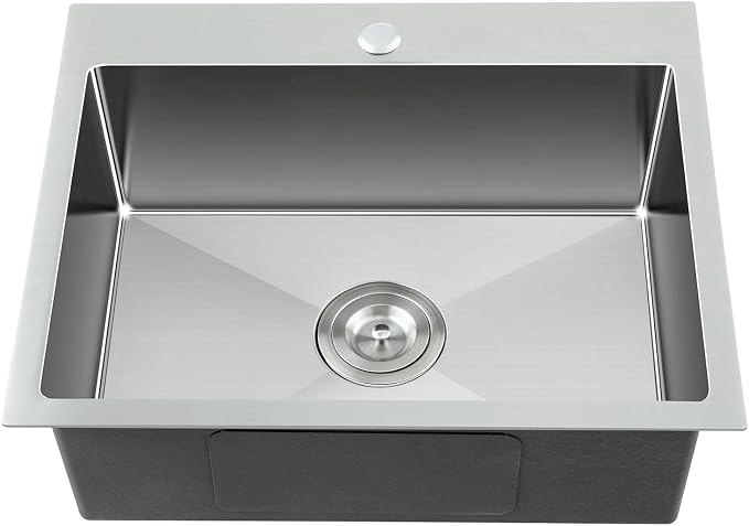 22x18 Inch Drop in Kitchen Sink, 18 Gauge Stainless Steel | Single Bowl Topmount Sink with Brushed Finish, 22"x18"x9" Compact Basin for Small Kitchen, Bar and RV