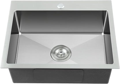 22x18 Inch Drop in Kitchen Sink, 18 Gauge Stainless Steel | Single Bowl Topmount Sink with Brushed Finish, 22"x18"x9" Compact Basin for Small Kitchen, Bar and RV