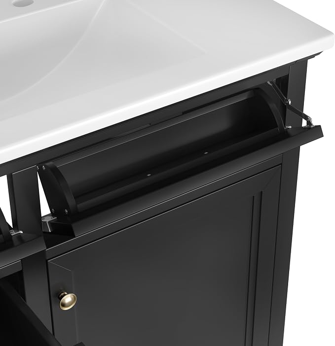 36" Bathroom Vanity with Ceramic Sink,Freestanding Storage Cabinet w/Soft-Close Door and 2 Tip-Out & 2 Drawers,Undermount Single Basin Bath Vanity Set w/Adjustable Shelf,Black