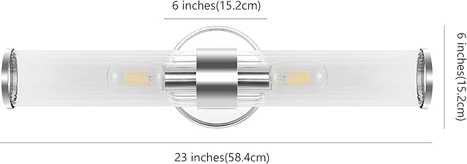 JONATHAN Y 23" Chrome Modern Mid-Century LED Vanity Light Sconce for Bathroom, Hallway, Bedroom Wall Mounted Fixture with Striped Clear Glass Shade, LED Bulb Included (JYL3538A)