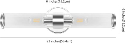 JONATHAN Y 23" Chrome Modern Mid-Century LED Vanity Light Sconce for Bathroom, Hallway, Bedroom Wall Mounted Fixture with Striped Clear Glass Shade, LED Bulb Included (JYL3538A)