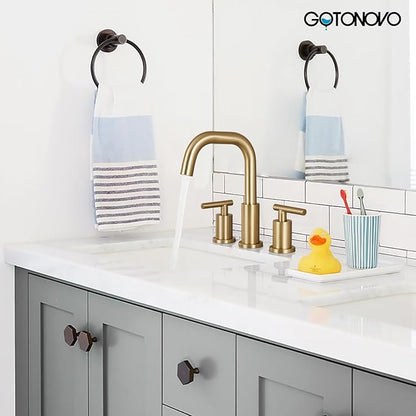 gotonovo 8 Inch Widespread Bathroom Sink Faucet 3 Hole 2 Handles Lavatory Basin with Pop Up Drain with Hot and Cold Mixer Valves Modern Brushed Gold