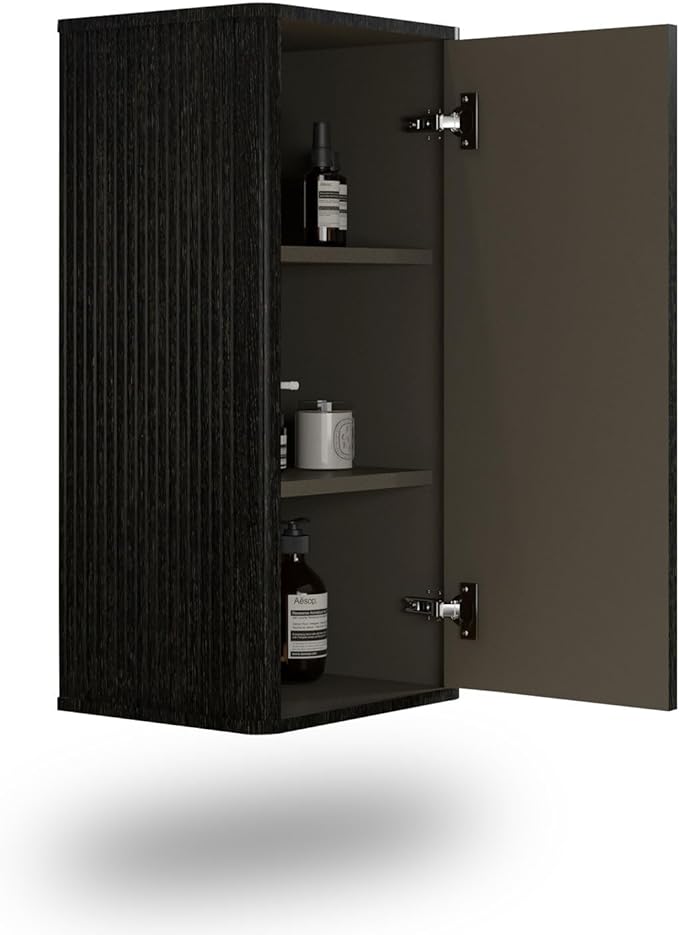 Floating Bathroom Side Cabinet, Wall Mounted Modern Storage Cabinet for Small Space, Apartment, Hotel, Brushed Black Oak, Fully Assembled - Camellia Collection