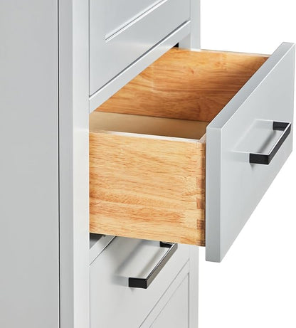 ARIEL Hepburn Bathroom Storage Cabinet - Solid Hevea Wood and Fully Assembled for Long-Lasting Durability and Sophisticated Finish, Freestanding Linen Bathroom Cabinet - 65”H x 20”W x 16”D, Grey