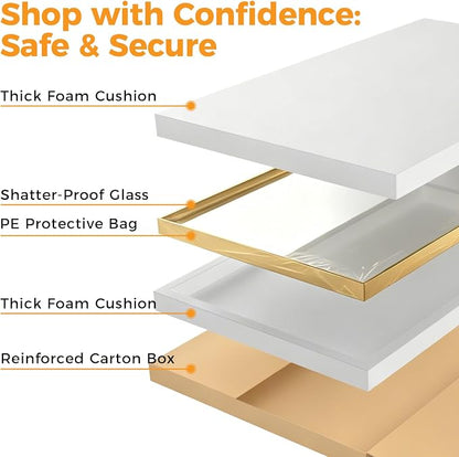 Sweetcrispy Bathroom Mirrors for Over Sink, 30" x 36" Rectangle Wall Mirror | Tempered Glass, Anti-Rust Metal Frame, Over Sink Home Decor, Modern Rectangle Style, Gold