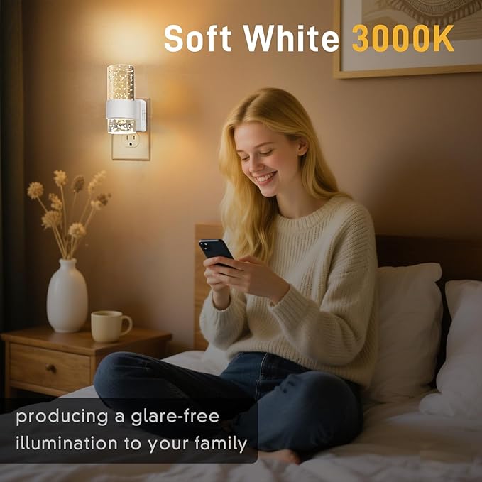 Night Light Plug into Wall - 2 Pack LED Nightlight with Dusk to Dawn Sensor 0-100LM Brightness Dimmable Lights for Bedroom Bathroom Hallway (Soft White 3000K)