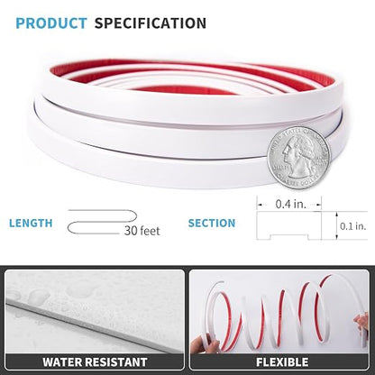 Art3d 30 ft Peel and Stick Flexible Molding Trim for Wall Tile Edge, White | Durable, Waterproof, Oil-Proof, Superior Adhesive, Useful, Easy to Clean, Ideal for Mirror Edges, Accent Walls, Backsplashes