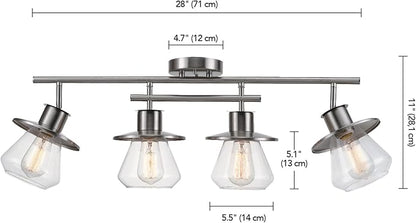 GLOBE Electric 57504 4-Light Track Lighting, Brushed Nickel, Center Bar Detail, Clear Glass Shades