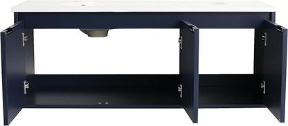 SSLine Modern 48" Floating Bathroom Vanity with Sink Wall Mounted Bathroom Vanity with Top Basin & Storage Cabinet Navy Blue Wood Hanging Vanity w/Drop-Shaped Resin Sink for Small Space