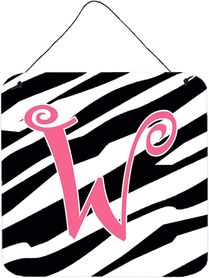Caroline's Treasures CJ1037-WDS66 Letter W Initial Zebra Stripe and Pink Wall or Door Hanging Prints Aluminum Metal Sign Kitchen Wall Bar Bathroom Plaque Home Decor, 6x6, Multicolor