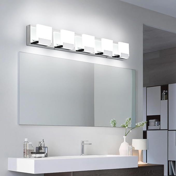 5 Light Bathroom Vanity Light - LED Chrome Vantiy Lights for Bathroom - Modern Bath Room Light Fixture 6000K Cool Whtie