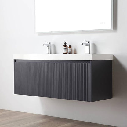 Blossom 48 Inch Double Sink Bathroom Vanity with Side Cabinets, All Wood Wall Mounted Floating Bathroom Vanity Cabinet with Acrylic Sink, Soft-Close Drawers, Bathroom Vanities, Night Blue