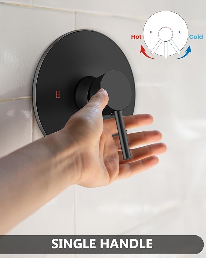 Shower Faucet with Valve, Shower Valve Kit and Head, Single Handle Shower Faucet Set with Rough-In Valve, Shower Trim Kit, Matte Black