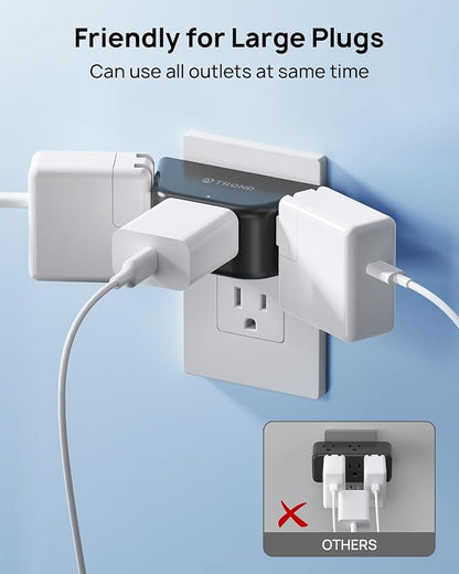 TROND Black Outlet Extender 2 Pack, 3 Plug Outlet Adapter | No Blocking with 3 Way Angled Design, Cruise Essentials, Small Multi Plug Expander for Home Travel Hotel Dorm Room, Black