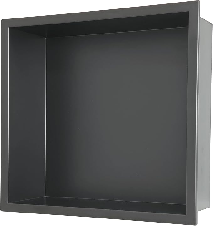12x12 Matte Black Shower Niche - Stainless Steel Tile-Ready Bathroom Storage for Small Showers