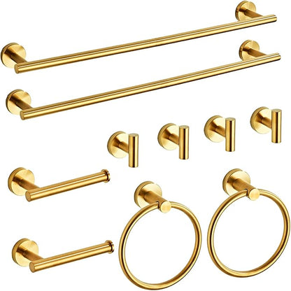 Brushed Gold Bathroom Hardware Set 10 Piece with Towel Racks for Bathroom, SUS304 Stainless Steel Bath Towel Bar Set, 24 Inch Wall Mounted Accessories Kit…