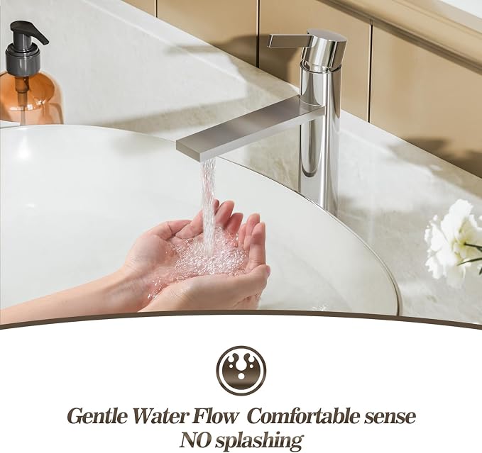 Chrome Tall 1 Hole Bathroom Vessel Sink Faucet, Single Hole Single Handle Modern Bathroom Faucet, with Pop Up Drain and Water Supply Line, FH02-C-V