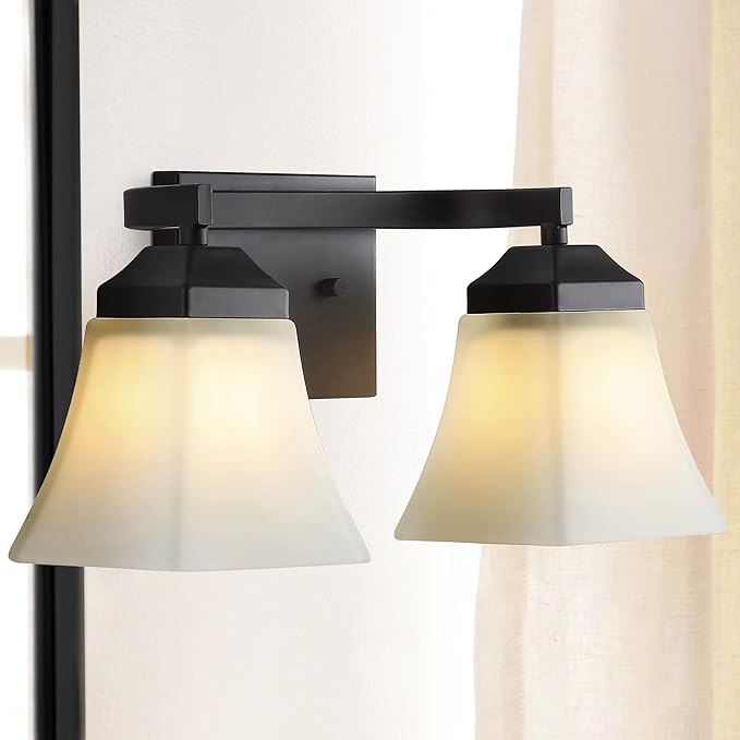 JONATHAN Y 15" Oil Rubbed Bronze Modern Cottage LED Vanity Light Wall Sconce, Farmhouse Wall Lamp for Bathroom Mirror Kitchen, White Glass Shade, LED Bulb Included (JYL7523A)