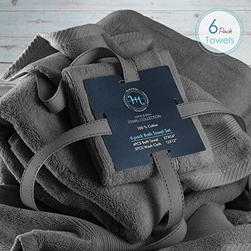 Hearth & Harbor Bath Towels for Bathroom - 100% Ring Spun Cotton Luxury Bathroom Towels - Ultra Soft & Highly Absorbent, Bath Towels Set of 6 - Dark Gray