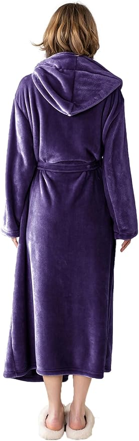 Robes for Women - Hooded Plush Fleece Bathrobe with Sash & Pockets, Full-Length Lightweight Spa Robe