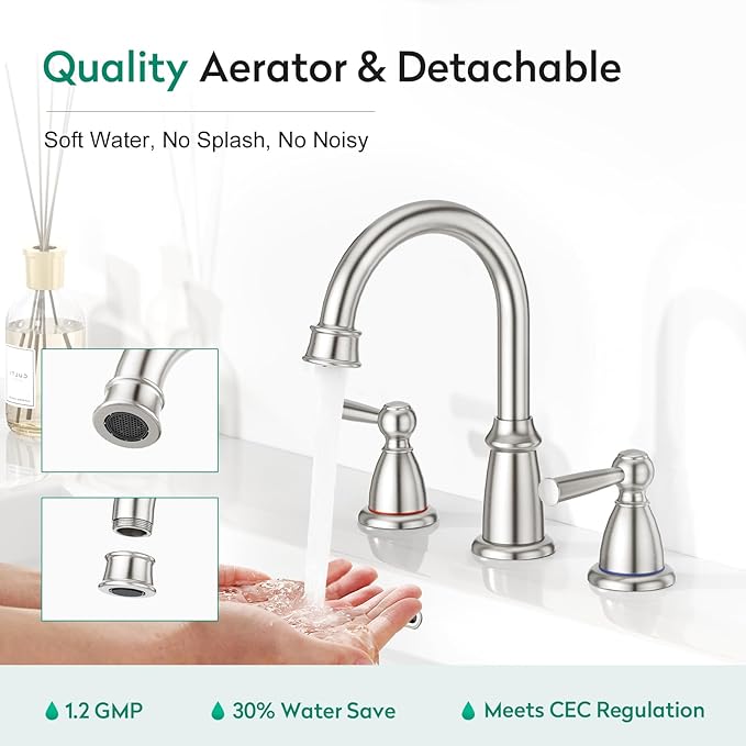 CREA 2 Handles Bathroom Faucet 3 Hole,8 Inch Widespread Bathroom Faucets with Pop Up Drain for Sink Overflow,3 Pieces Brushed Nickel Faucet for Bathroom Vanity Basin Mixer Tap(cPUC Supply Line)