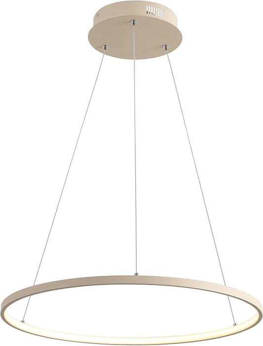 JONATHAN Y 23.75" Beige Modern Integrated LED Pendant Light, Dimmable Round Hoop Chandelier for Kitchen Island, Dining Room, Adjustable Height Metal Hanging Light (JYL7203H)