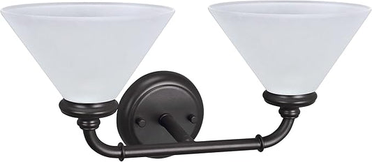 Aspen Creative 62146, Two Metal Bathroom Light Fixture, 6-1/2" Wide, Transitional Design in Oil Rubbed Bronze with Frosted Glass Shade Vanity Wall