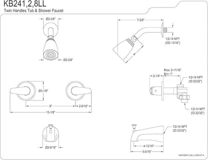 Kingston Brass KB248LL Legacy Tub and Shower Faucet, Brushed Nickel