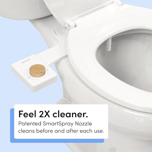 TUSHY Fresh Cool Water Bidet: Ultra Slim Toilet Seat Attachment (Non-Electric Self-Cleaning Hygienic Nozzle) Easy DIY Install <10 Min | Adjustable Water Pressure Control, Silver Knob