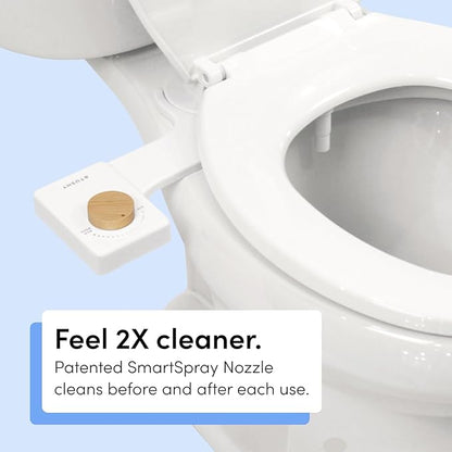 TUSHY Fresh Cool Water Bidet: Ultra Slim Toilet Seat Attachment (Non-Electric Self-Cleaning Hygienic Nozzle) Easy DIY Install <10 Min (Adjustable Water Pressure Control), Matte Brass Knob