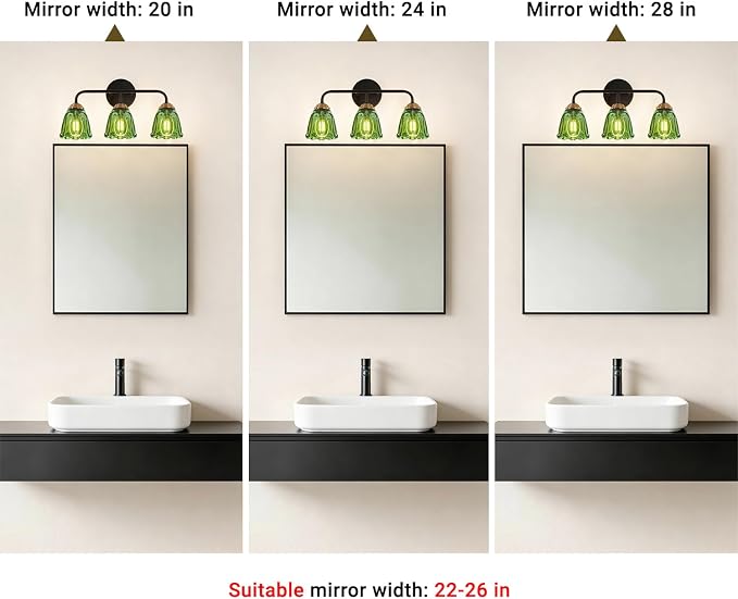 Vintage 3 Light Vanity Light, Black and Gold Bathroom Vanity Light, Bathroom Light Fixtures with Green Glass Shade, Antique Vanity Light Fixtures Over Mirror, Wall Sconce for Bedroom, Living Room