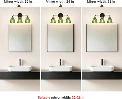 Vintage 3 Light Vanity Light, Black and Gold Bathroom Vanity Light, Bathroom Light Fixtures with Green Glass Shade, Antique Vanity Light Fixtures Over Mirror, Wall Sconce for Bedroom, Living Room