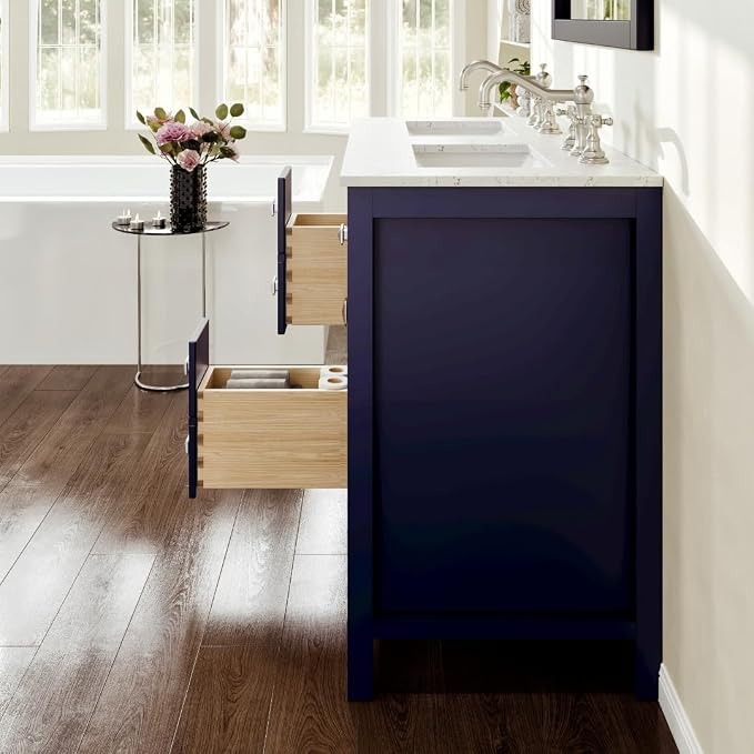 Artemis 44 in. Blue Double Sink Bath Vanity with Engineered Top and Undermount Porcelain Sinks