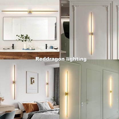 Only Suitable for Small Junction Box Set of 2 Modern Linear LED Wall Light Hardwired 48 Inch Slim Tube Waterproof Vanity Wall Sconce for Living Room Corridor Bathroom (2 Pack, 48'', Gold, Dimmable)