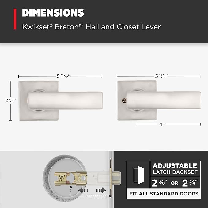 Kwikset Breton Interior Passage Door Handle, Lever For Closet and Hallway Doors, Reversible Non-Locking Handle Lever, Satin Nickel , with Microban Protection