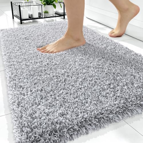 OLANLY Microfiber Bathroom Rugs 34x21, Quick Dry Bath Mat, Grey and White
