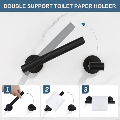 5 Pieces Matte Black Bathroom Hardware Accessories Set, Bathroom 23.6 Inch Towel Bar Set Stainless Steel Toilet Paper Holder Round Towel Racks for Bathroom Wall Mounted