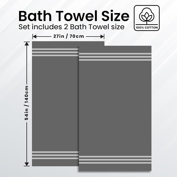 Infinitee Xclusives 100% Ring-Spun Cotton Bath Towels for Bathroom - Pack 2 | Luxury Super Soft, Absorbent & Quick-Drying |27x54 inches| Large Bathroom Towels Set |600 GSM| Gym, Shower, Spa & Hotel Use