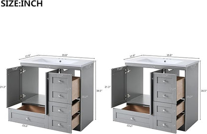 Harper & Bright Designs 72" Bathroom Vanity Set with Double Sink, Vanity Cabinet with 4 Cabinet Doors and 8 Drawers, Solid Wood Bathroom Cabinet with Ceramic Basin for Bathroom, Grey