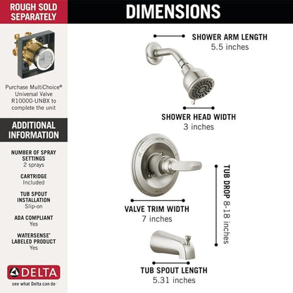 Delta Faucet Foundations Chrome Shower Faucet Set with 2-Spray Chrome Shower Head, Tub and Shower Trim Kit, Shower Faucet Sets Complete, Chrome BT1341 (Valve Not Included)