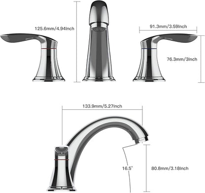 Bathroom Sink Faucet, Faucet for Bathroom Sink, Widespread Chrome Bathroom Faucet 3 Hole with Stainless Steel Pop Up Drain and cUPC Lead-Free Hose - (Chrome 2 Packs)