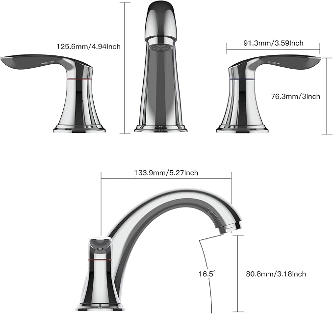 Bathroom Sink Faucet, Faucet for Bathroom Sink, Widespread Chrome Bathroom Faucet 3 Hole with Plastic Pop Up Drain and cUPC Lead-Free Hose - (Chrome 2 Packs)