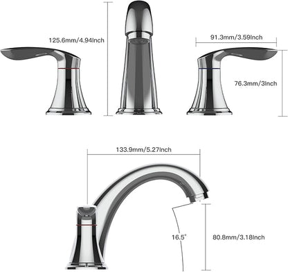 Bathroom Sink Faucet, Faucet for Bathroom Sink, Widespread Chrome Bathroom Faucet 3 Hole with Plastic Pop Up Drain and cUPC Lead-Free Hose - (Chrome 2 Packs)