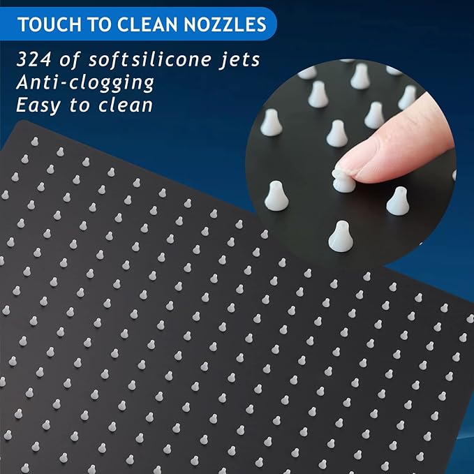 Voolan Oversize Rain Shower Head - High Flow Square Rainfall Showerhead - Waterfall Full Body Coverage - Universal Ceiling or Wall Mount (16 Inch, Matte Black)
