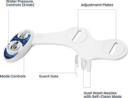 LUXE Bidet NEO 185 - Dual Nozzle, Self-Cleaning, Non-Electric Bidet Attachment for Toilet Seat, Adjustable Water Pressure, Rear & Feminine Wash (Blue)