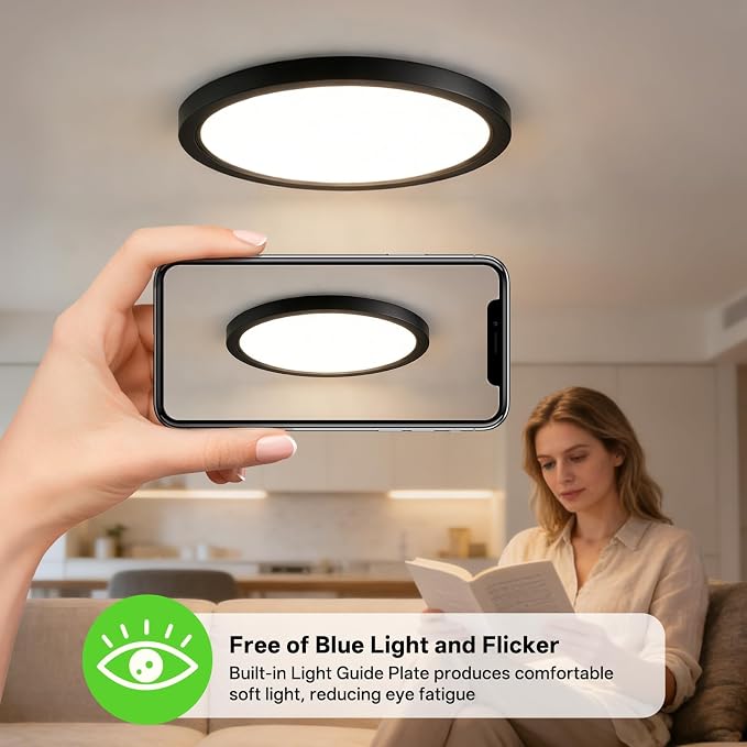 12Inch 4Pack LED Flush Mount Ceiling Light,5CCT,ETL Listed,Dimmable Black | Hardwired 5CCT Selectable 2700K-5000K,24W 3200LM Dimmable Round Flat Panel Light Fixture for Bedroom,Kitchen,Bathroom&Indoor