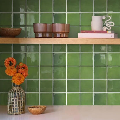 Thicker Peel and Stick 3D Backsplash Tiles Kitchen Bathroom | Green, 10 Pcs 12" x 12", Glossy Self Adhesive Decorative Vinyl Backsplash Wall Sticker, Cover 10 sq ft，Removable，Waterproof