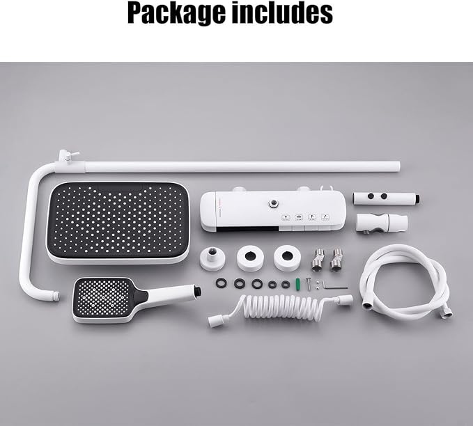 BEITH Thermostatic Shower System, 4 Piano Keys Shower Faucet Set, 31x20cm Square Shower Set, Digital Display, 360° LED Ambient Light, Hydroelectric Power, with Bathtub Faucet, Booster Spray Gun