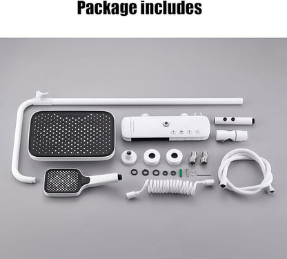 BEITH Thermostatic Shower System, 4 Piano Keys Shower Faucet Set, 31x20cm Square Shower Set, Digital Display, 360° LED Ambient Light, Hydroelectric Power, with Bathtub Faucet, Booster Spray Gun