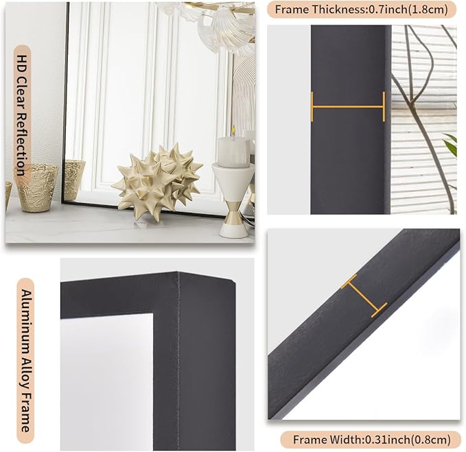 Koonmi Black Mirrors for Wall, 26x38 Inch Bathroom Mirror, Rectangular Wall Mirror for Living Room Bedroom Bathroom, Hangs Horizontally or Vertically